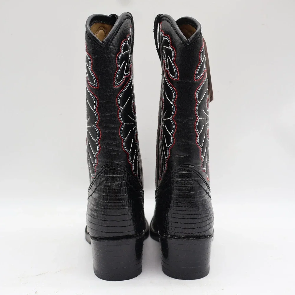 Laredo Western Cowboy Boots Kids Size 2D Vintage Black Lizard Embossed 28-2230-6